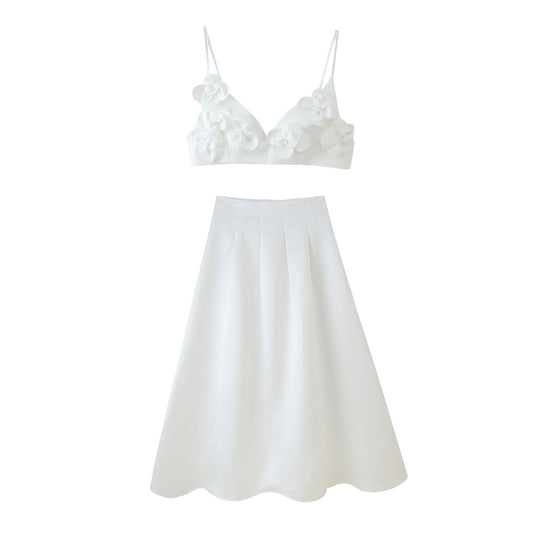 Damen Modisches Set mit Blumendetails und ausgestelltem Rock EB
