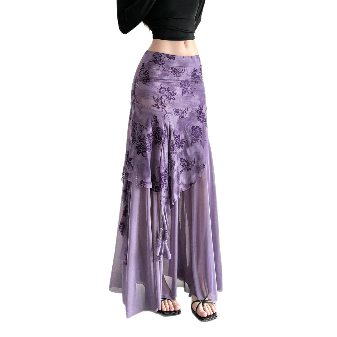 Damen Maxi-Rock mit floralem Design und asymmetrischem Schnitt EB