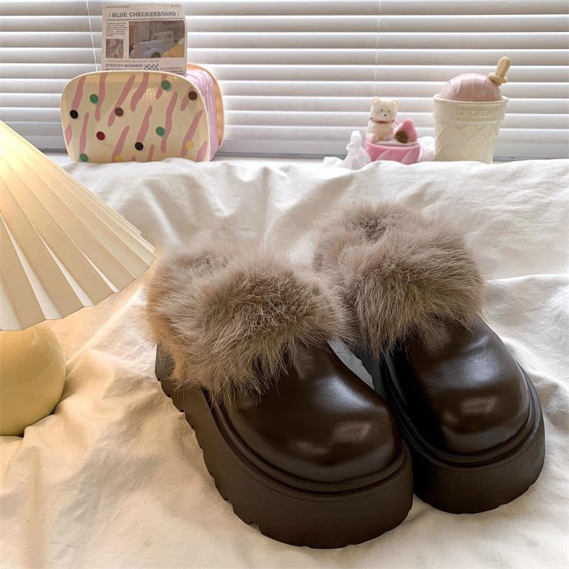 Damen Flauschige Clogs mit hochwertigem Kunstfell und robuster Sohle EB