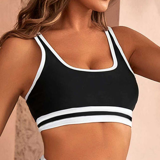Damen Sportliches Bikini-Set mit elastischen Trägern und Kontrastbündchen EB