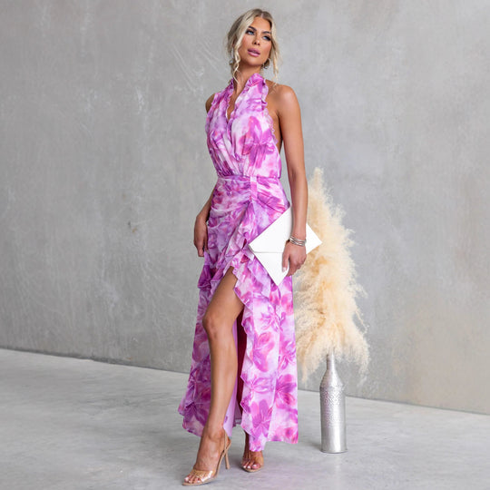 Damen Maxikleid mit fließendem Design und Rüschendetails EB