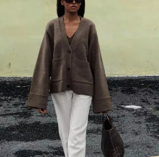 Damen Lässiger Strickjacke mit großen Taschen und offenem Schnitt EB