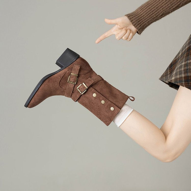Damen Modische Stiefel mit auffälligem Schnallen-Design und bequemem Blockabsatz EB