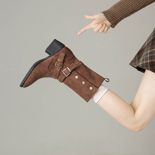 Damen Modische Stiefel mit auffälligem Schnallen-Design und bequemem Blockabsatz EB