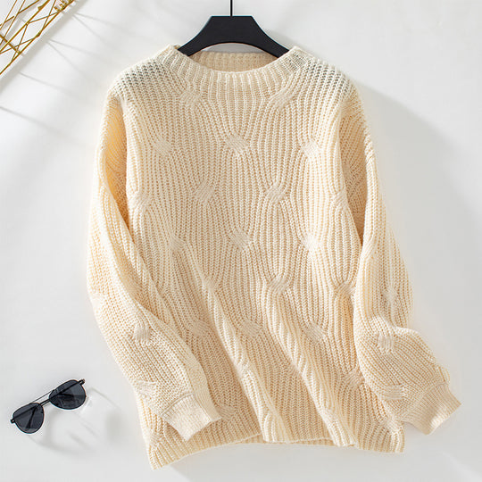 Damen Grobstrickpullover mit auffälligem Wellenmuster EB