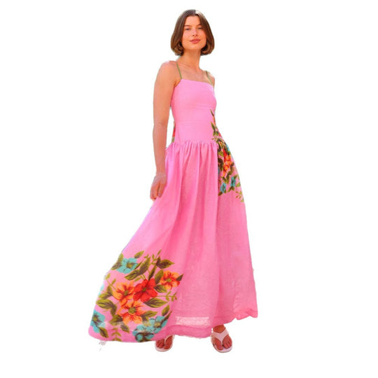 Damen Maxikleid mit floralem Drapierungsdesign und ankle bared Trägern EB