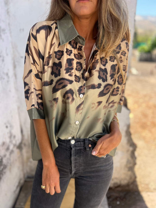 Damen Transparente Bluse mit animalischem Druck EB
