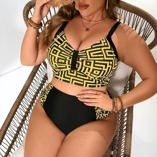 Damen Zweiteiliges Bikini-Set mit modernem geometrischem Design EB