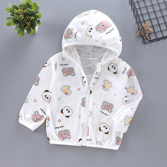 Unisex nan leichte atmungsaktive Musselin Kapuzen-Zip-Jacke mit verspieltem Auto-Muster für Kleinkinder EB