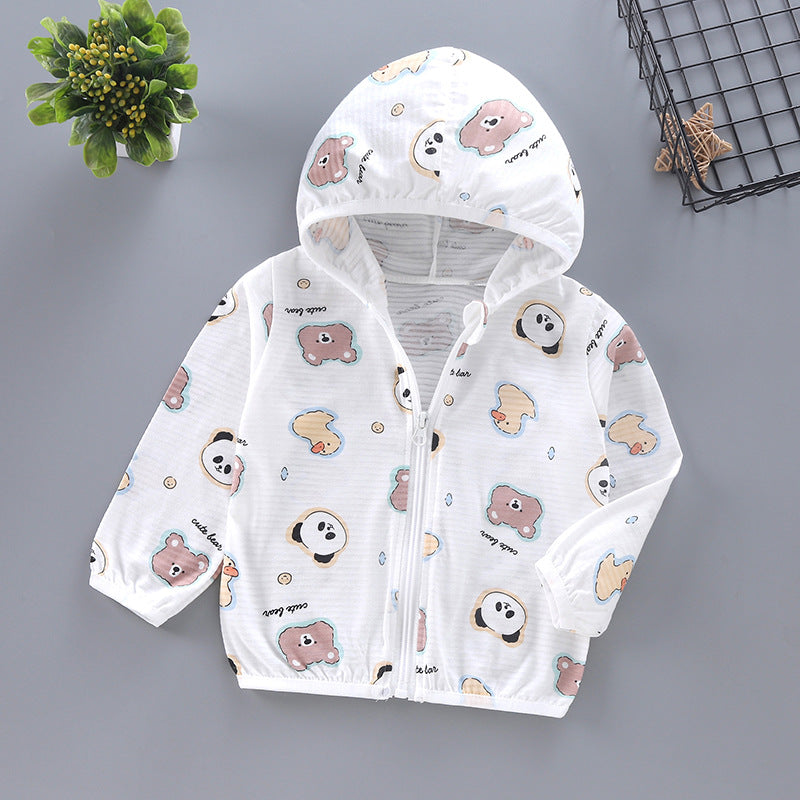 Unisex nan leichte Kapuzenjacke für Kleinkinder mit süßem Tierprint und Reißverschluss  EB