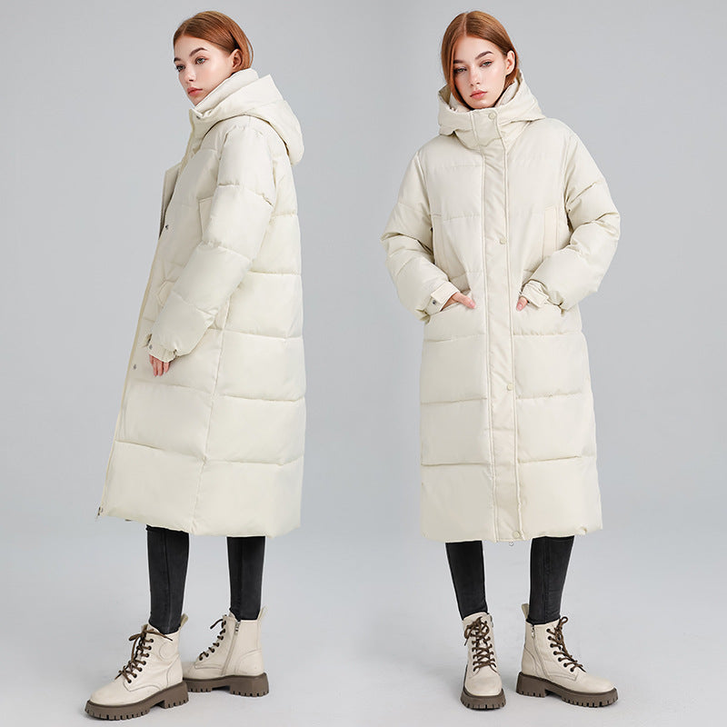 Damen Lange isolierte Winterjacke mit Kapuze und einzippbarem Kragen EB