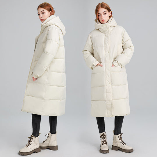 Damen Lange isolierte Winterjacke mit Kapuze und einzippbarem Kragen EB