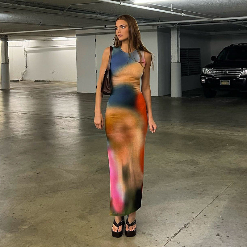Damen Maxikleid im modernen Farbverlauf mit figurbetonter Passform EB