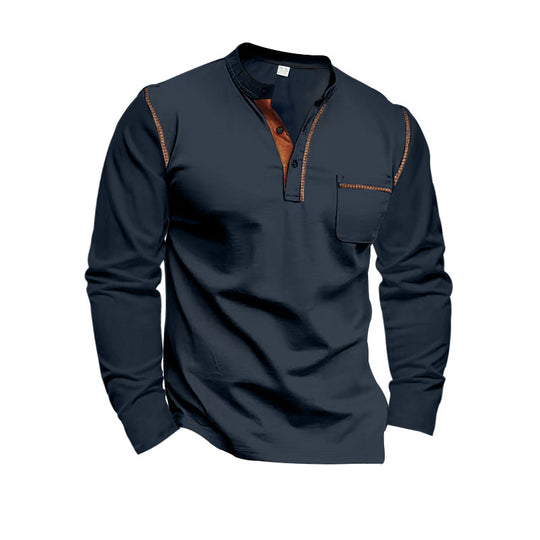Herren Langarm-Henley-Shirt mit modischen Kontrastdetails EB