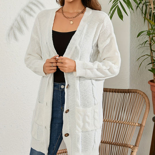 Damen Strickjacke mit großem Zopfmuster und praktischen Taschen EB