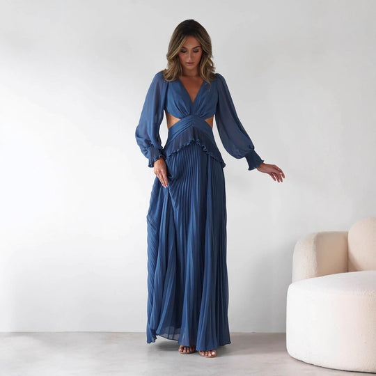 Damen Maxi-Kleid mit weitem Schnitt und Rüschendetails EB