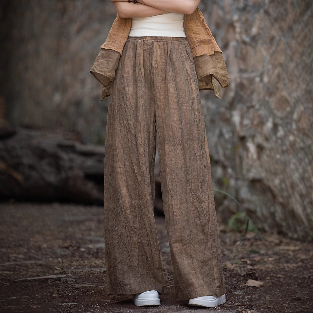 Damen weite Leinenhose mit strukturiertem Finish EB