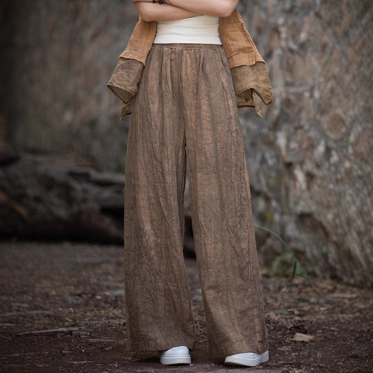 Damen weite Leinenhose mit strukturiertem Finish EB