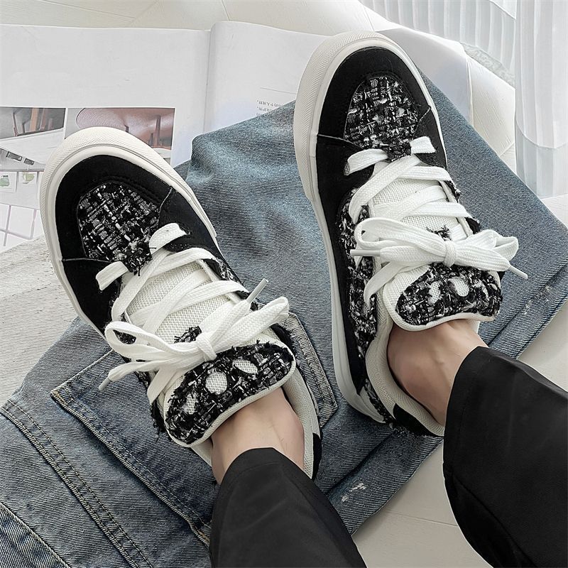 Damen Sneakers mit modischem Tweed-Design und übergroßen Schnürsenkeln EB