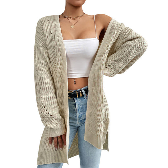 Damen Strickjacke mit luftiger Häkelstruktur und weitem Schnitt EB