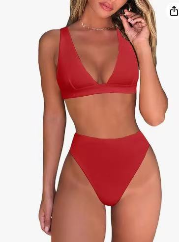 Damen Hochtailliertes Bikini Set mit V-Ausschnitt EB