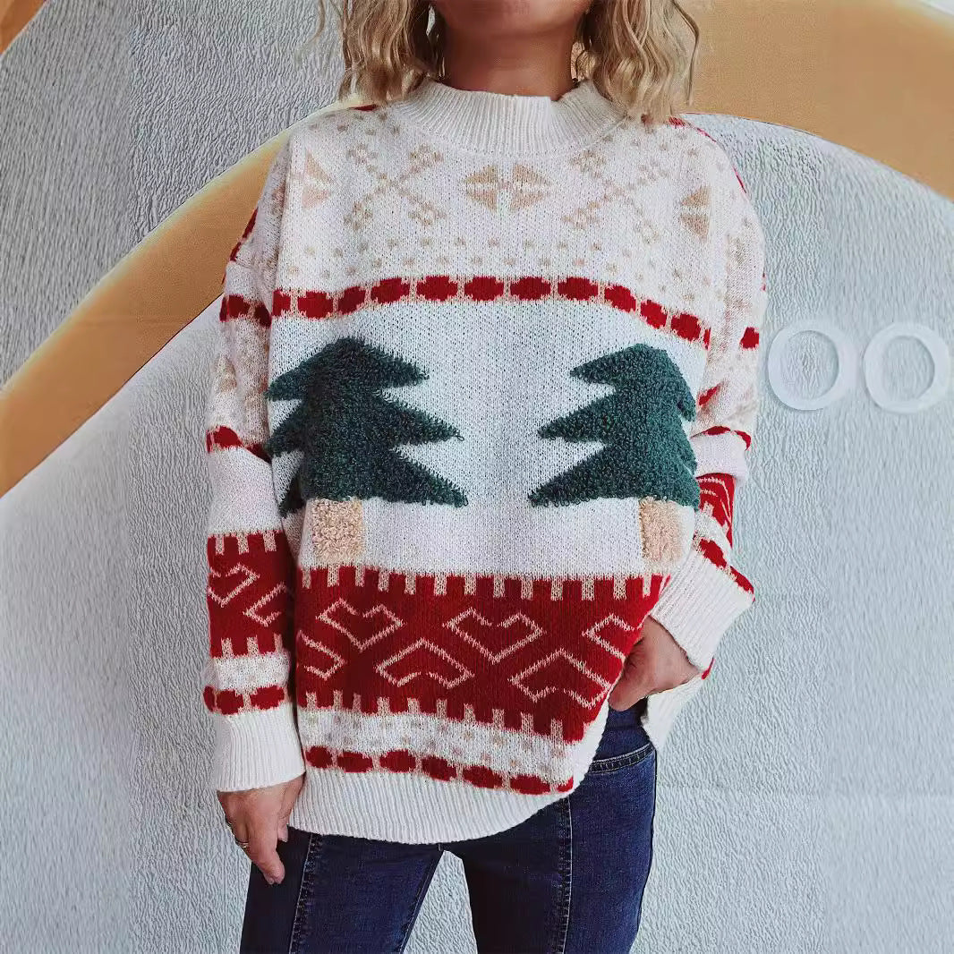 Damen festlicher Strickpullover mit weihnachtlichem Motiv und weichem Material EB