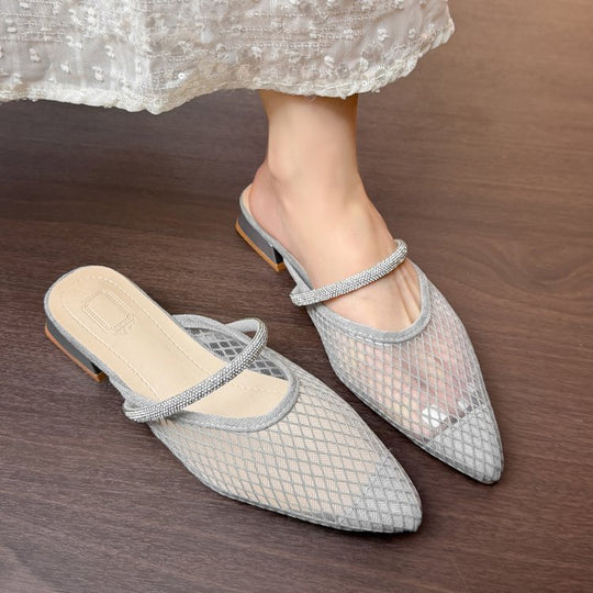Damen transparente Netz-Mules mit funkelndem Riemen EB