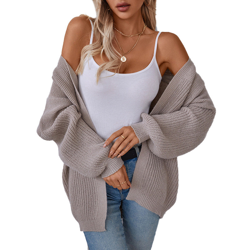 Damen lockere Strickjacke mit V-Ausschnitt und Strukturmuster EB