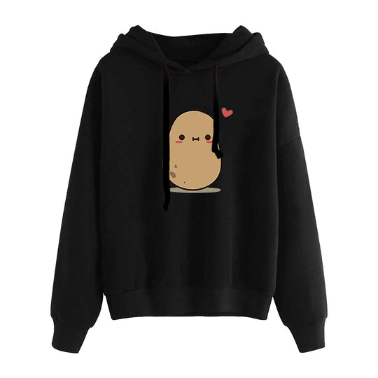 Damen nan lässiger Oversize Kapuzenpullover mit Herz‑und‑Pfotenprint, Kordelzug und gerippten Bündchen EB