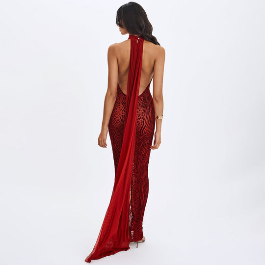 Damen Maxikleid mit aufregendem Wickeldesign und elegantem Halterkragen EB