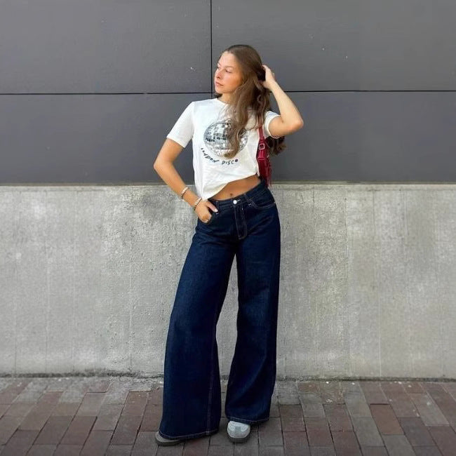 Damen nan ultraweite bodenlange Denim-Palazzohose mit cleanem Taschen-Schnitt und leichter Stretchwirkung EB