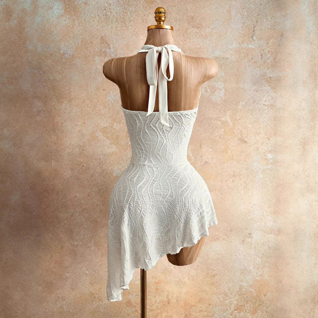 Damen nan figurbetontes Neckholder-Minikleid mit Schnürung, Cut-Out und asymmetrischem Wickelrock EB