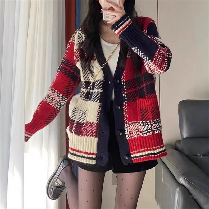 Damen gestreifter Strickcardigan EB
