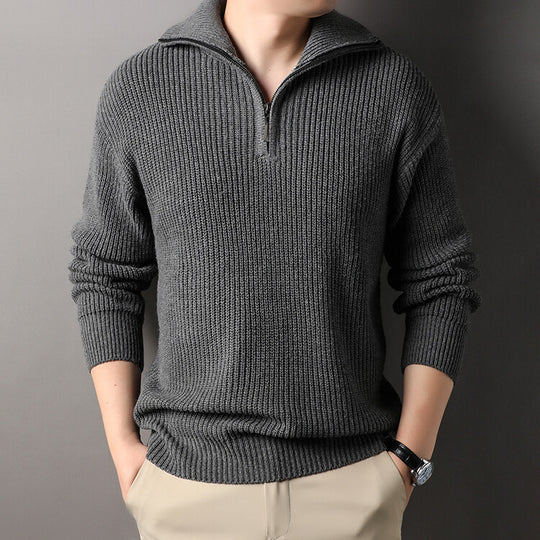 Herren Freizeitpullover mit halbem Reißverschluss und strukturiertem Strickmuster EB