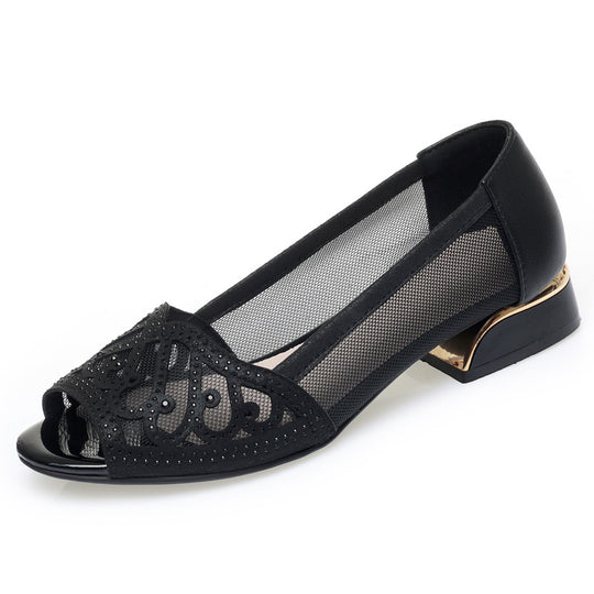 Damen Ballerinas mit luftiger Mesh-Optik und funkelnden Strassakzenten EB