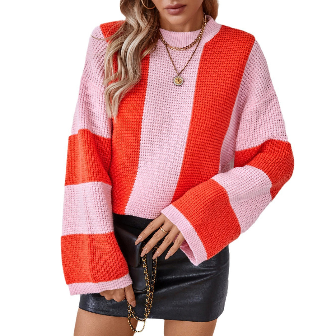 Damen Strickpullover mit innovativem Blockstreifen-Design und lässigem Schnitt EB