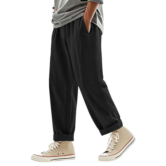 Herren nan weite Bundfalten-Chinohose mit Umschlag, konisch zulaufendem Schnitt und seitlichen Eingrifftaschen EB