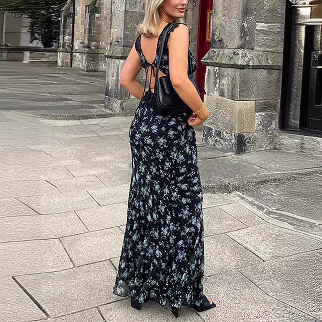 Damen Maxikleid mit floralen Spitzenakzenten EB