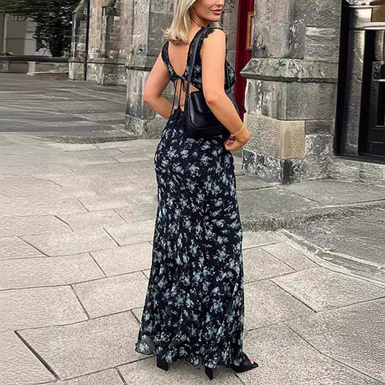 Damen Maxikleid mit floralen Spitzenakzenten EB