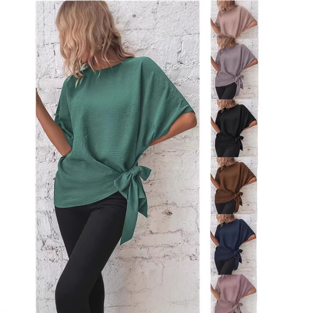 Damen Oversize-Bluse mit Seitenschleife und Fledermausärmeln EB