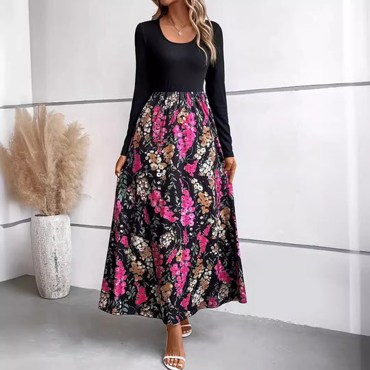 Damen Maxikleid mit floralem Print und langen Ärmeln EB