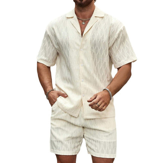 Herren Kurzarmhemd und Shorts-Set im lässigen Strickdesign EB