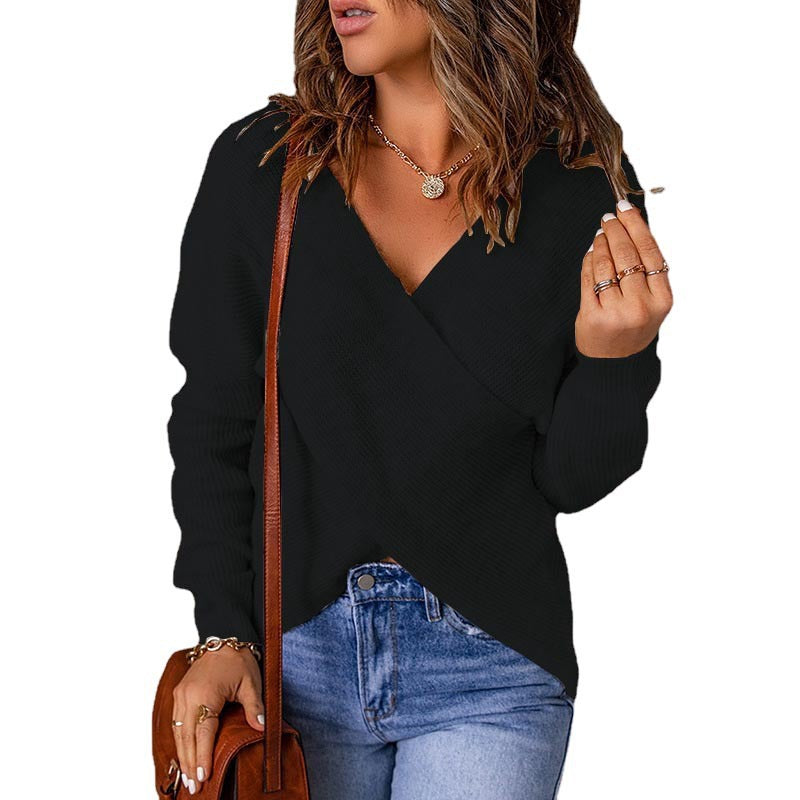Damen Wickelpullover mit trendy V-Ausschnitt und lässiger Passform EB