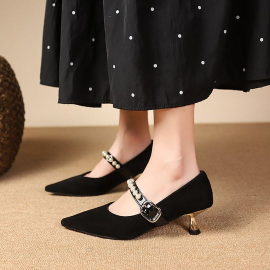 Damen elegante Pumps mit Perlenschmuck EB