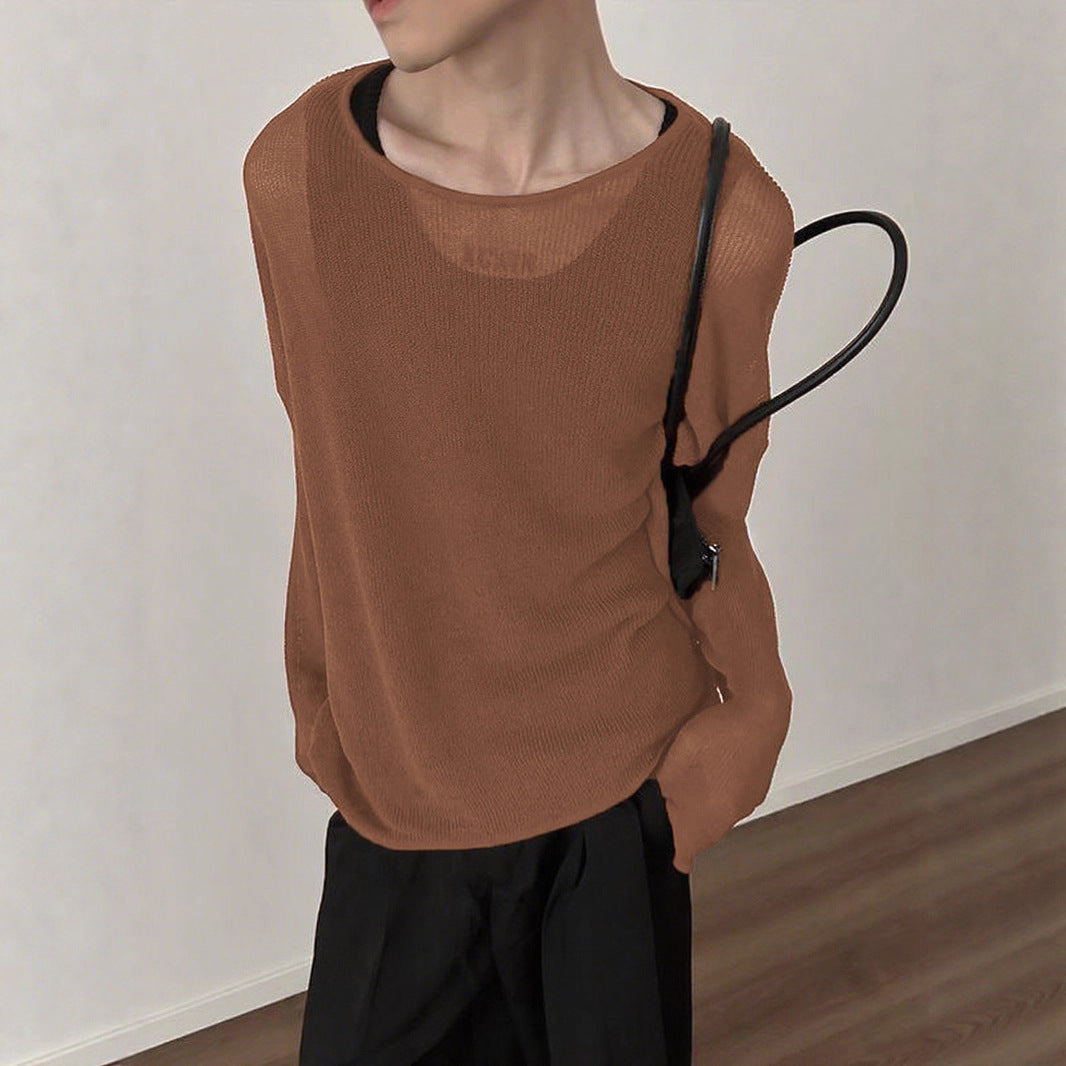 Damen nan locker fallendes Langarm-Feinstrickshirt mit feinem Rippenmuster und Rundhalsausschnitt EB