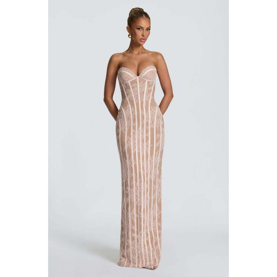 Damen Elegantes Abendkleid mit raffinierten Spitzenakzenten und corsagenähnlichem Oberteil EB