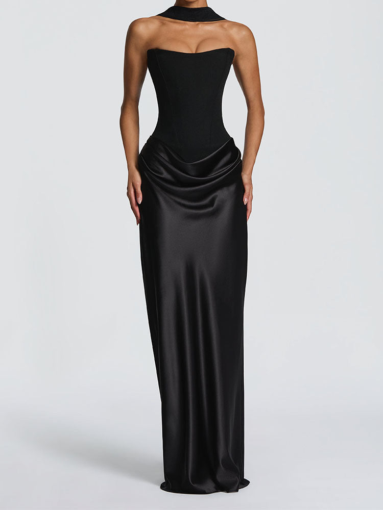 Damen Elegantes Langarm-Maxikleid mit raffinierten Drapierungen EB