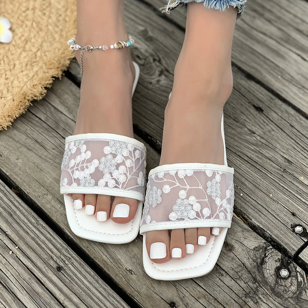 Damen elegante Riemensandalen mit floralem Netzdesign EB