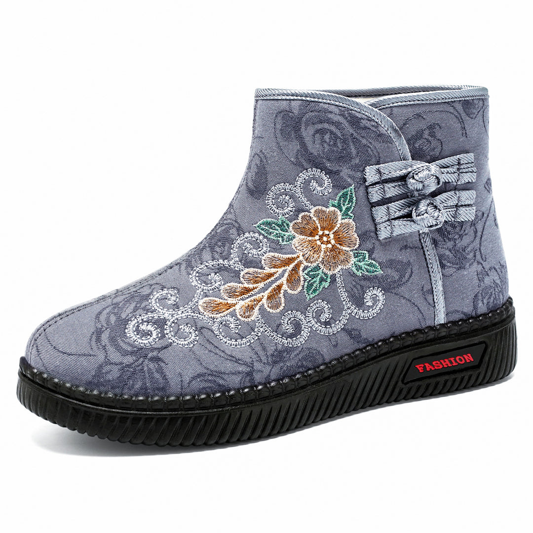 Damen Elegante und bequeme Winterstiefel mit floraler Stickerei EB
