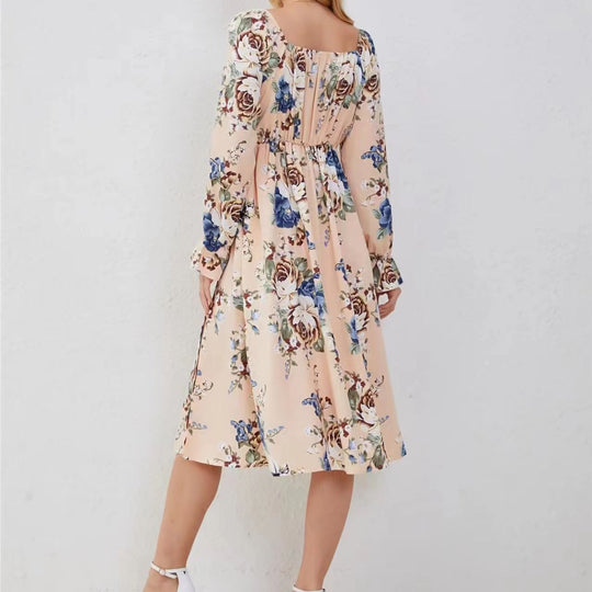 Damen Maxikleid mit floralen Akzenten und tiefem Schlitz EB